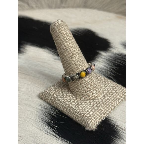 Native American Sterling Silver Orange Spiny Pink Multistone Eternity Ring - Picture 13 of 15